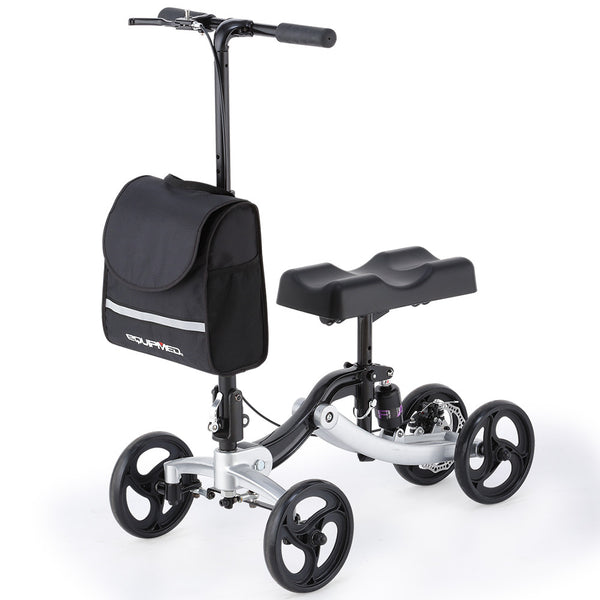 Knee Scooter Walker, Disc Brake - Suspension Bag - Broken Leg Ankle Foot Mobility - Crutches Alternative -