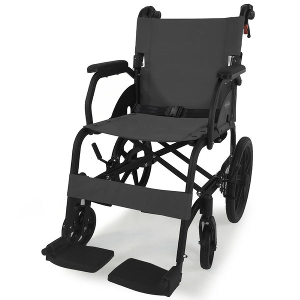 Folding Transit Wheelchair, Lightweight Aluminium for Easy Transport, Grey