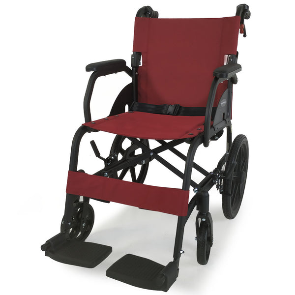 Folding Transit Wheelchair, Lightweight Aluminium for Easy Transport, Crimson Red