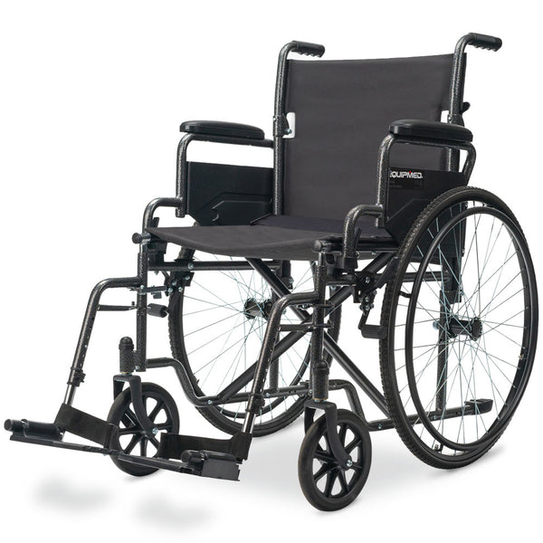 24 Inch Folding Wheelchair, XL Wide Design, 136kg Capacity, Park Brakes, Retractable Armrests, Dark Grey Hammertone