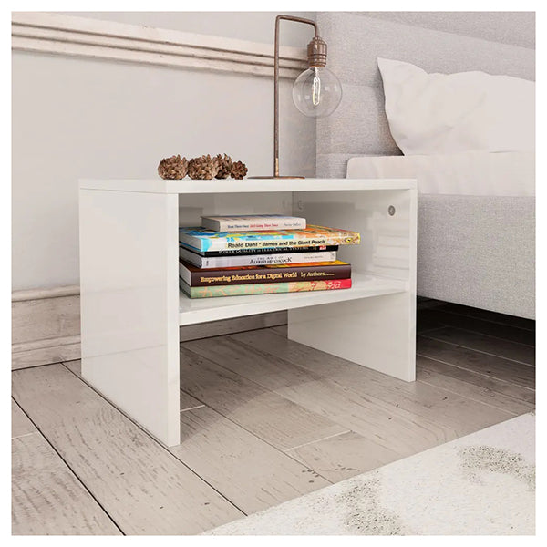 High Gloss White Chipboard Bedside Cabinets 2 Pieces