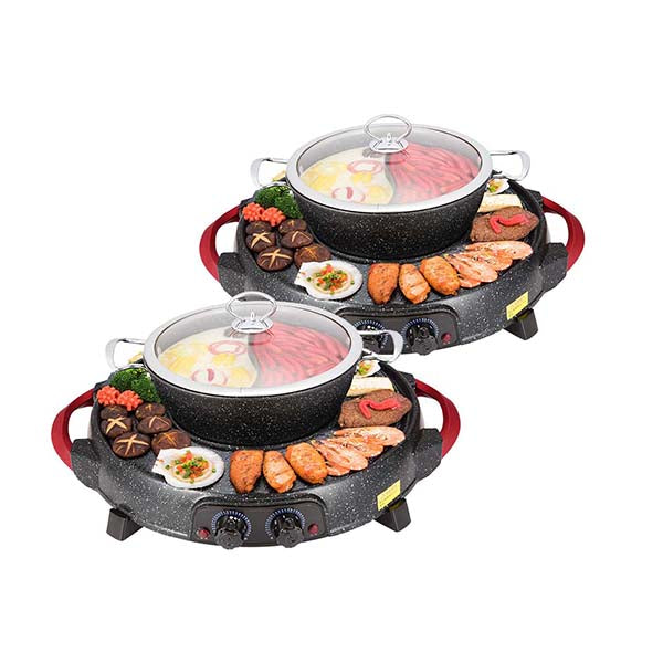Soga 2X 2In1 Electric Stone Coated Grill Plate Steamboat Two Division