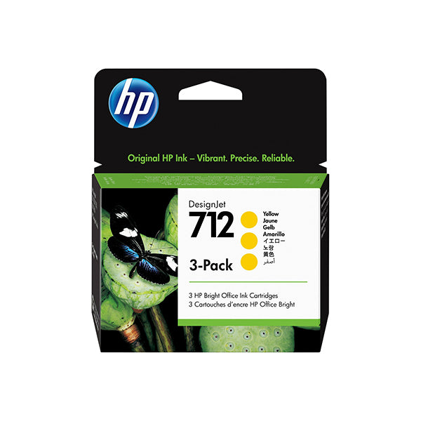 HP 712 3 Pack Yellow DesignJet Ink Cartridge