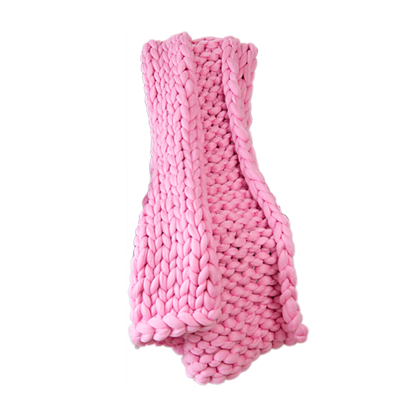 Hand Knitted Chunky Blanket Thick Acrylic Yarn Home Decor Rug Pink