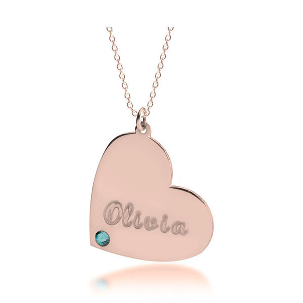 Heart Name Necklace Personalized With Birthstone