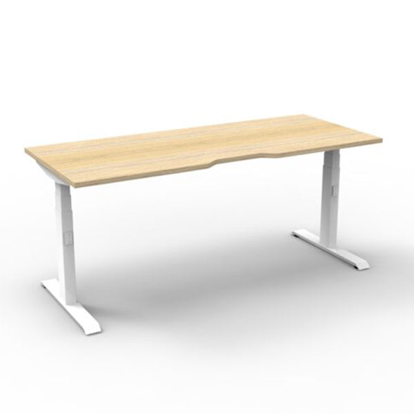 Height Adjustable Single Sided Workstation Natural Oak And White