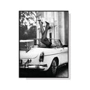 High Heels In Classic Car Black Frame Canvas Wall Art
