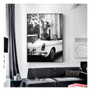 High Heels In Classic Car Black Frame Canvas Wall Art