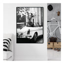 High Heels In Classic Car Black Frame Canvas Wall Art