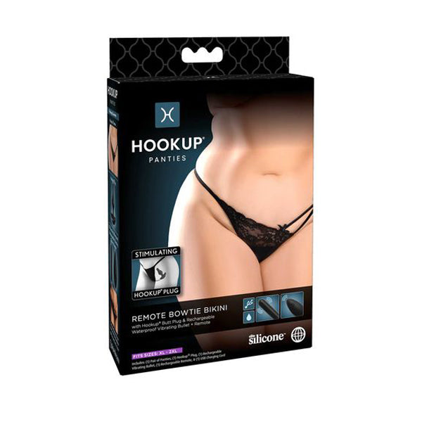 Hookup Remote Bowtie Bikini Panty Vibrating Plug And Bullet Black