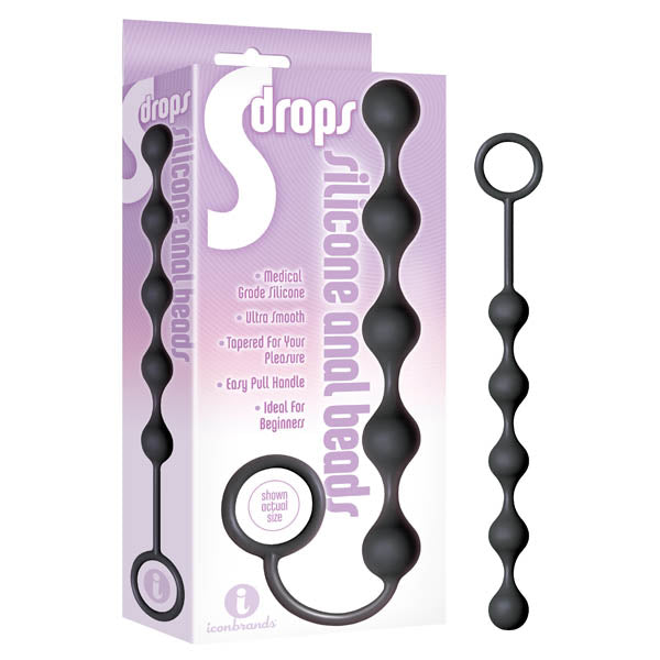S Drops Silicone Black Anal Beads