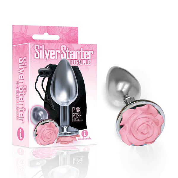 The 9's The Silver Starter - Silver 7.1 cm (2.8'') Butt Plug with Pink Rose Bottom