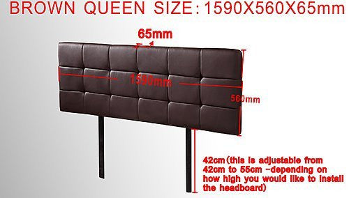 PU Leather Queen Bed Deluxe Headboard Bedhead - Brown