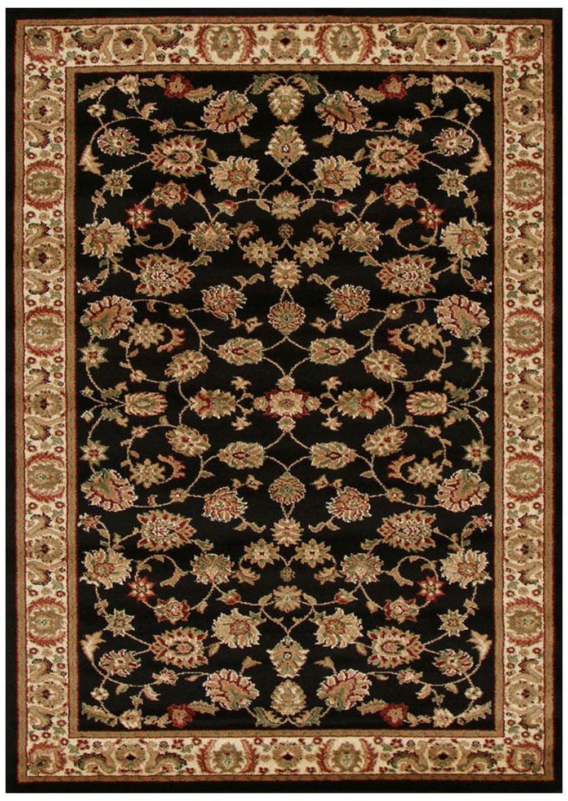 Istanbul Collection Traditional Floral Pattern Black Rug