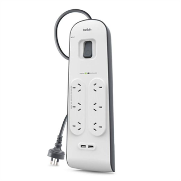 Belkin 6 Outlet Surge Protector With 2M Cord And 2 USB Ports