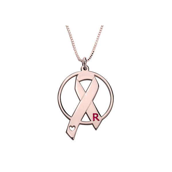 Initial Circle Breast Cancer Necklace