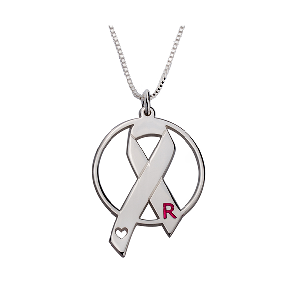 Initial Circle Breast Cancer Necklace