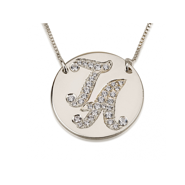 Initial Disc Necklace With Cubic Zirconia