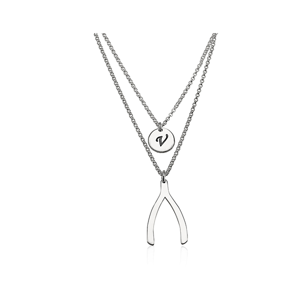 Initial Wishbone Layered Necklace