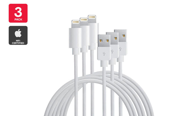 Lightning to USB Cable Certified by Apple MFI (3 Pack, 2m, White)