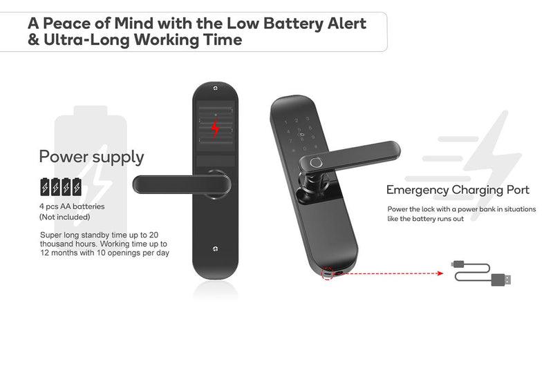 Kogan SmarterHome™ IP54 Battery Powered Fingerprint Smart Wi-Fi Door Lock