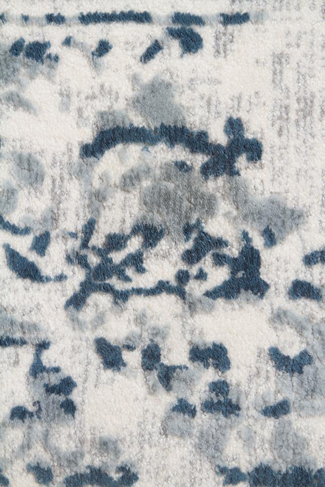 Kendra Farah Distressed Contemporary Rug White Blue Grey