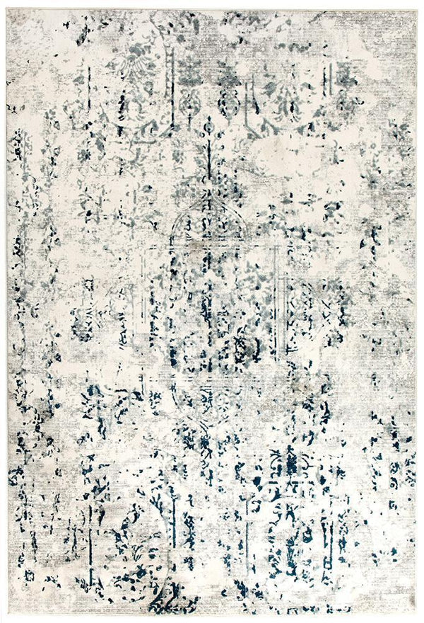 Kendra Farah Distressed Contemporary Rug White Blue Grey