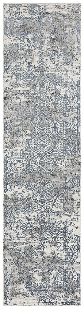 Kendra Yasmin Distressed Transitional White Blue Grey Rug