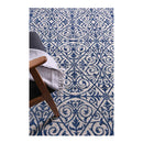 Geometric Blue And White Rug