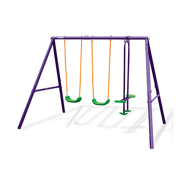 Kids 4 Seater Swing Set Purple Green
