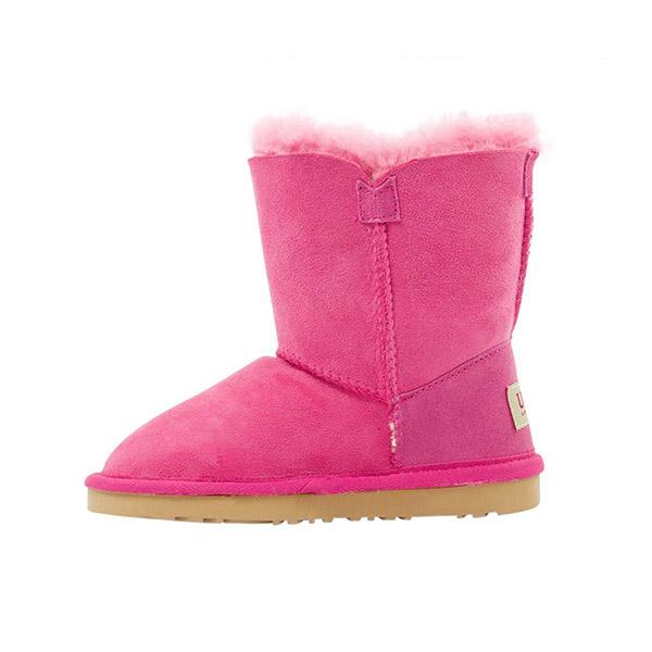 Kids Button Sheepskin Ugg Boots Bao Pink