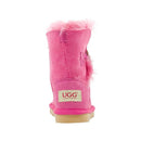 Kids Button Sheepskin Ugg Boots Bao Pink