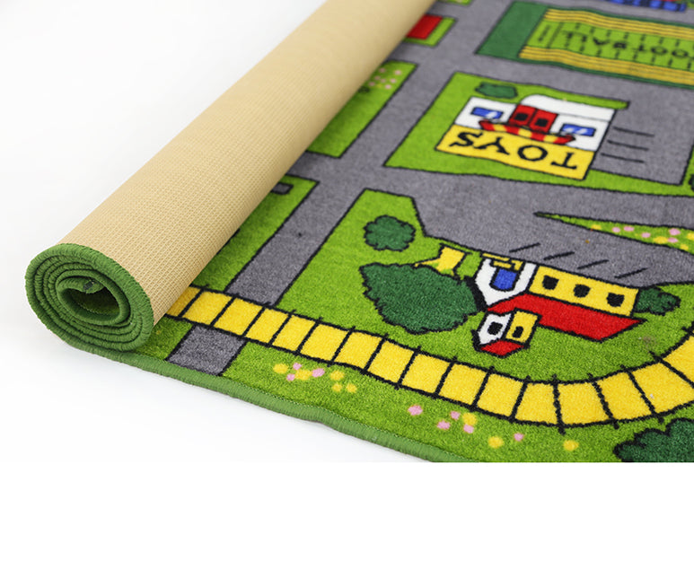 Kids Fun City Traffic Road 133x200cm Green Grey Area Rug