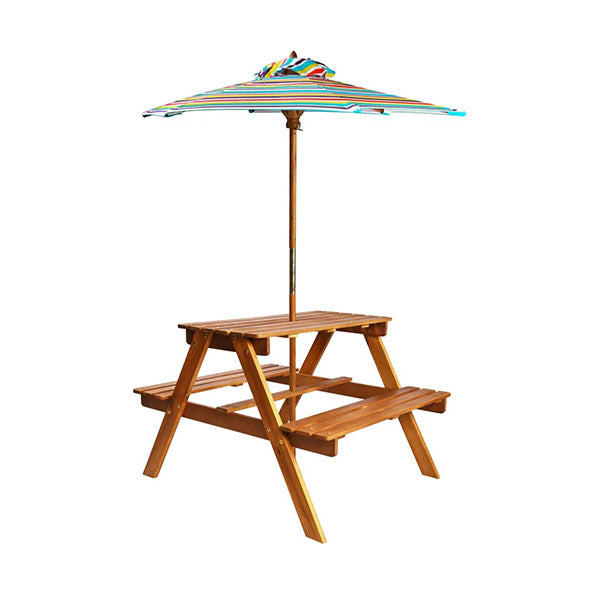 Kids Picnic Table With Parasol 79 X 90 X 60 Cm Solid Acacia Wood