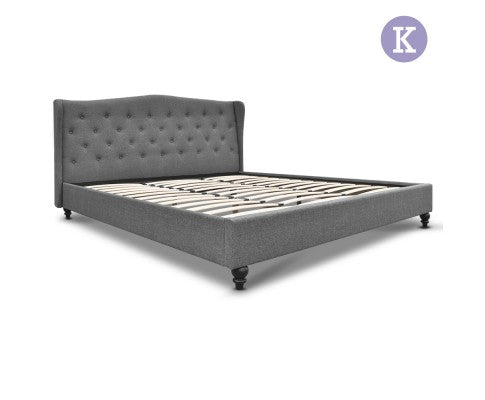 King Fabric Bed Frame with Headboard Grey