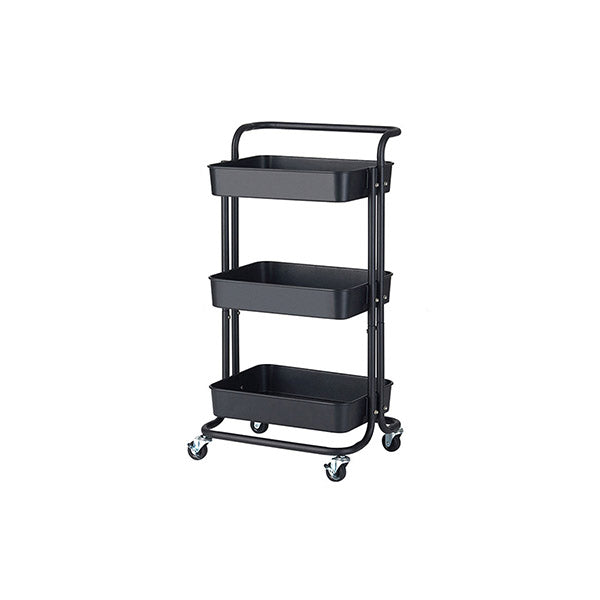 3 Tier Steel Black Movable Kitchen Cart Storage Organizer With Wheels