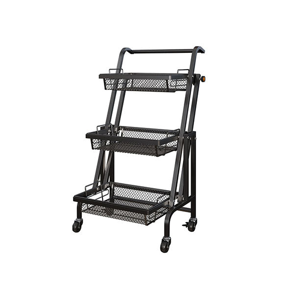 3 Tier Steel Black Adjustable Kitchen Cart With Wheels