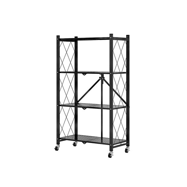 4 Tier Steel Black Foldable Kitchen Cart Storage Organizer With Wheels