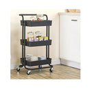 3 Tier Steel Black Movable Kitchen Cart Storage Organizer With Wheels