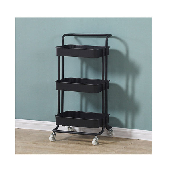 3 Tier Steel Black Movable Kitchen Cart Storage Organizer With Wheels