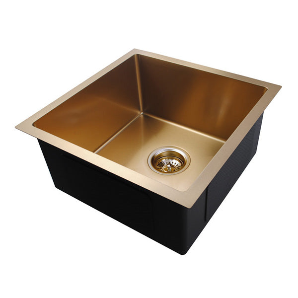 Brushed Yellow Gold Round Corner Stainless Kitchen Sink Single Bowl