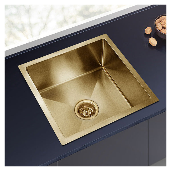 Brushed Yellow Gold Round Corner Stainless Kitchen Sink Single Bowl