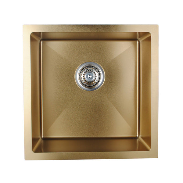 Brushed Yellow Gold Round Corner Stainless Kitchen Sink Single Bowl