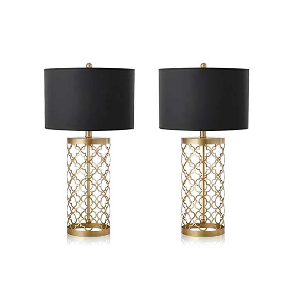 Soga 2X Golden Hollowed Out Base Table Lamp With Dark Shade
