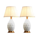 Soga 2X Textured Ceramic Oval Table Lamp With Gold Metal Base White