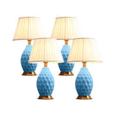 Soga 4X Textured Ceramic Oval Table Lamp With Gold Metal Base Blue