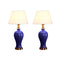 Soga 2X Blue Ceramic Oval Table Lamp With Gold Metal Base