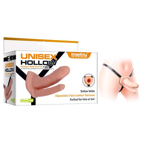 Unisex Flesh Hollow Double Penetrator Strap On