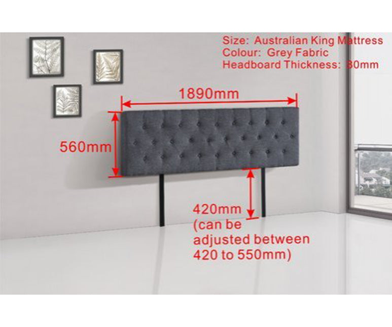 Linen Fabric Bed Deluxe Headboard - Grey