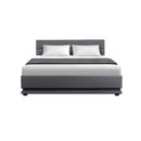 Lumi Led Bed Frame Fabric Gas Lift Storage Grey Queen